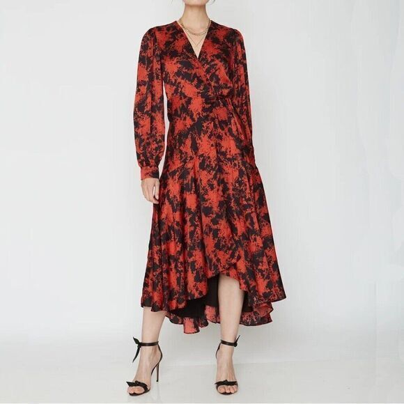 Caballero Maxi Wrap Dress Silk Blend Red/Black Plus Size 1X Holidays‎ Party - Picture 1 of 10